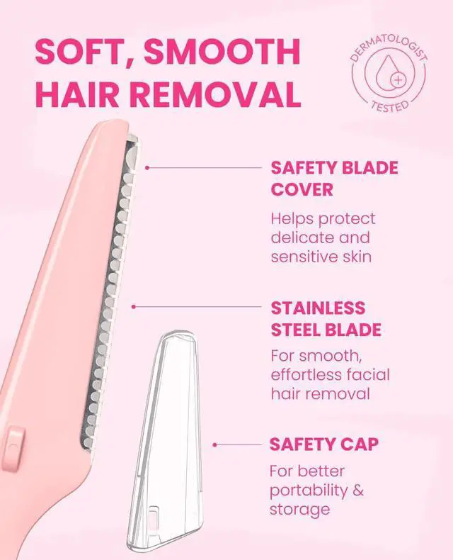 Alt view image 6 of 7 - Tinkle Dermaplaning Tool 3ct, Dermaplane Razor for Women, Safe and Easy Peach Fuzz Remover, Eyebrow Trimmer with Protective Cover, Stocking Stuffers