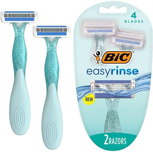 Main image of BIC EasyRinse Anti-Clogging Women's Disposable Razors for a Smoother Shave With Less Irritation*, Easy Rinse Shaving Razors With 4 Blades, 2 Count