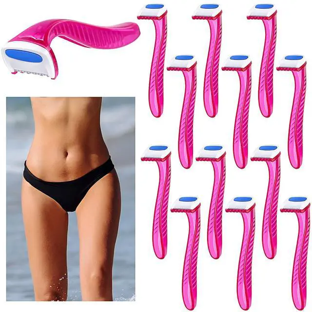 Main image of Honoson 12 Pcs Women Disposable Bikini Razors, Pink | Precise Bikini Line Trimmer, T Type Shaver, Disposable Clean Use, Protective Cap Design, Portable Size, Easy Grip Handle