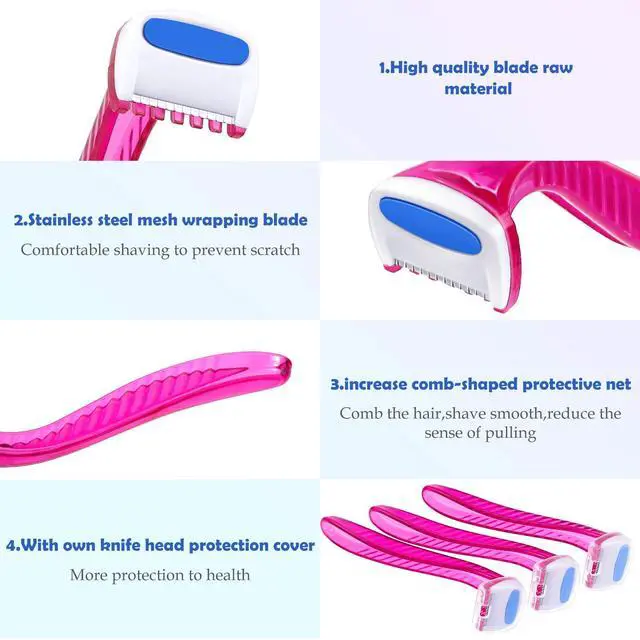 Alt view image 4 of 6 - Honoson 12 Pcs Women Disposable Bikini Razors, Pink | Precise Bikini Line Trimmer, T Type Shaver, Disposable Clean Use, Protective Cap Design, Portable Size, Easy Grip Handle