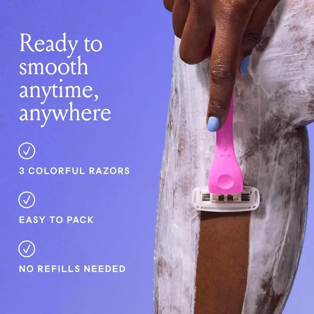 Alt view image 6 of 7 - Billie 3 Blade Disposable Razors for Women, The Malibu Set, 3 ct | 3 blade womens disposable razor for sensitive skin, Surrounded by aloe shave soap, Flexible ergonomic handle, No-slip grip