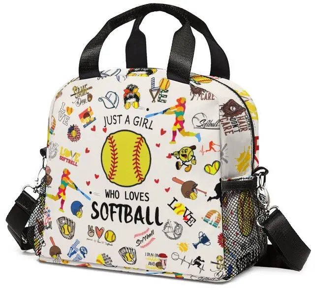 Alt view image 3 of 4 - Insulated Lunch Box with Shoulder Strap Portable Waterproof Lunch Bag for School Work Camping (Softball)