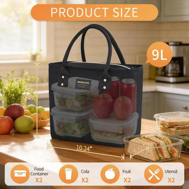 Alt view image 2 of 7 - SODEER Lunch Bag for Women & Men Insulated,Large Capacity Leakproof Cooler Bag with Pockets,Lunch Box for Work Picnic,Black