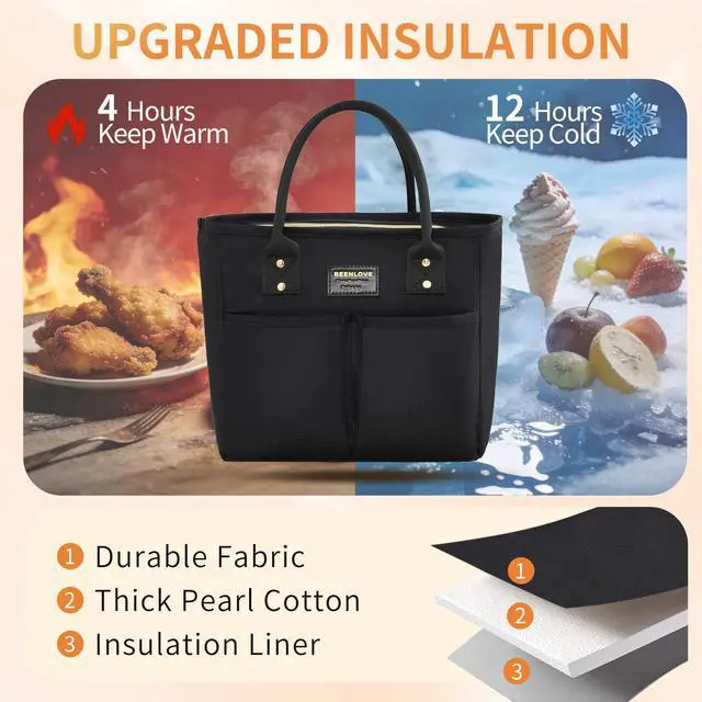 Alt view image 3 of 7 - SODEER Lunch Bag for Women & Men Insulated,Large Capacity Leakproof Cooler Bag with Pockets,Lunch Box for Work Picnic,Black