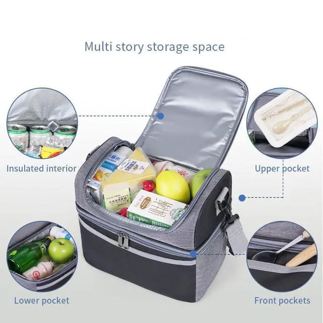 Alt view image 3 of 7 - Natural Organic Lifestyle Adult Lunch Box Insulated Lunch Bag Large Dual Compartment Lunch Bag Coolers Lightweight Oxford Cloth Waterproof Lunch Box for Work, Picnic, Travel, Outdoors, Coffee