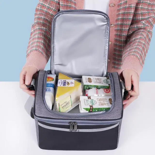 Alt view image 4 of 7 - Natural Organic Lifestyle Adult Lunch Box Insulated Lunch Bag Large Dual Compartment Lunch Bag Coolers Lightweight Oxford Cloth Waterproof Lunch Box for Work, Picnic, Travel, Outdoors, Coffee