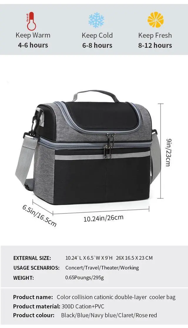 Alt view image 5 of 7 - Natural Organic Lifestyle Adult Lunch Box Insulated Lunch Bag Large Dual Compartment Lunch Bag Coolers Lightweight Oxford Cloth Waterproof Lunch Box for Work, Picnic, Travel, Outdoors, Coffee