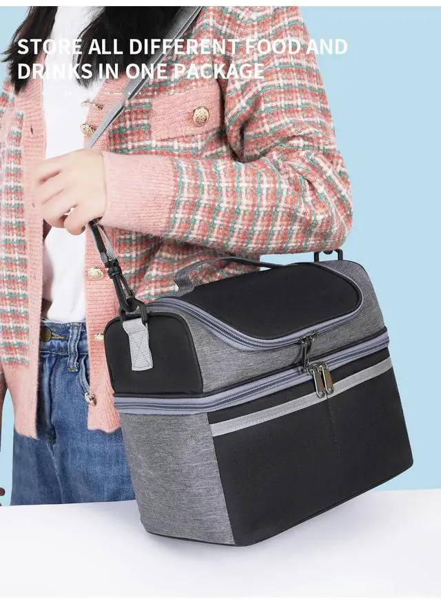 Alt view image 7 of 7 - Natural Organic Lifestyle Adult Lunch Box Insulated Lunch Bag Large Dual Compartment Lunch Bag Coolers Lightweight Oxford Cloth Waterproof Lunch Box for Work, Picnic, Travel, Outdoors, Coffee