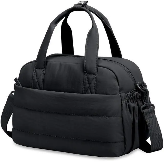 Main image of CAMTOP Lunch Box for Women, Cute Quilted Lunch Bag with Shoulder Strap, Lightweight Puffy Padded Waterproof Lunch Tote, Reusable Lunch Cooler for Work Picnic Travel Beach (Black)