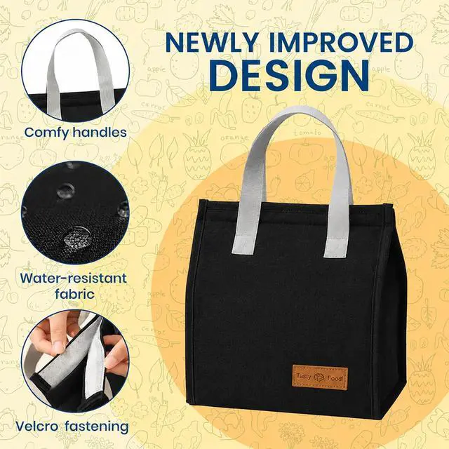 Alt view image 3 of 7 - Lukymart Lunch Bag for Men/Women, Waterproof Reusable Portable Lunch Tote, with Silverware Set, Lunch Tote Bags for Work Travel Outdoor, Black