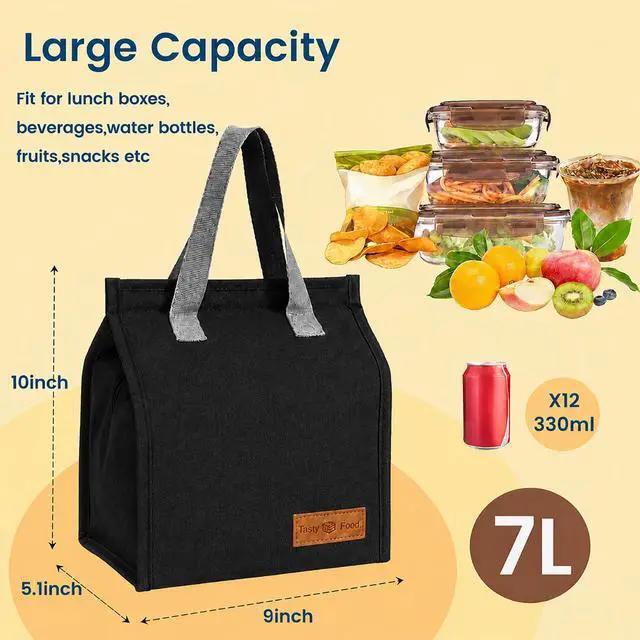 Alt view image 4 of 7 - Lukymart Lunch Bag for Men/Women, Waterproof Reusable Portable Lunch Tote, with Silverware Set, Lunch Tote Bags for Work Travel Outdoor, Black