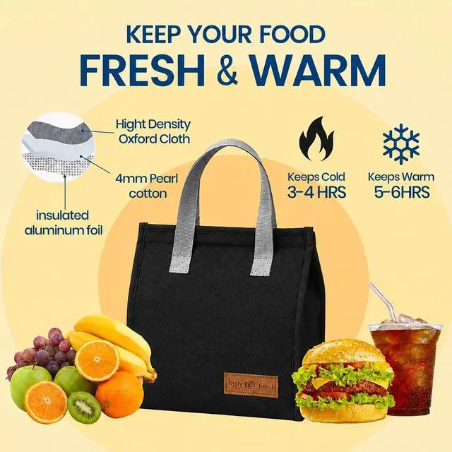 Alt view image 5 of 7 - Lukymart Lunch Bag for Men/Women, Waterproof Reusable Portable Lunch Tote, with Silverware Set, Lunch Tote Bags for Work Travel Outdoor, Black