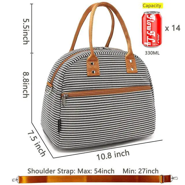 Alt view image 3 of 7 - FlowFly Insulated Lunch Bag With Shoulder Strap for Women, Men, and Kids, Large and Reusable, Handle, Freezable Work and School Travel Tote and Meal Prep Organizer,White and Black Stripes