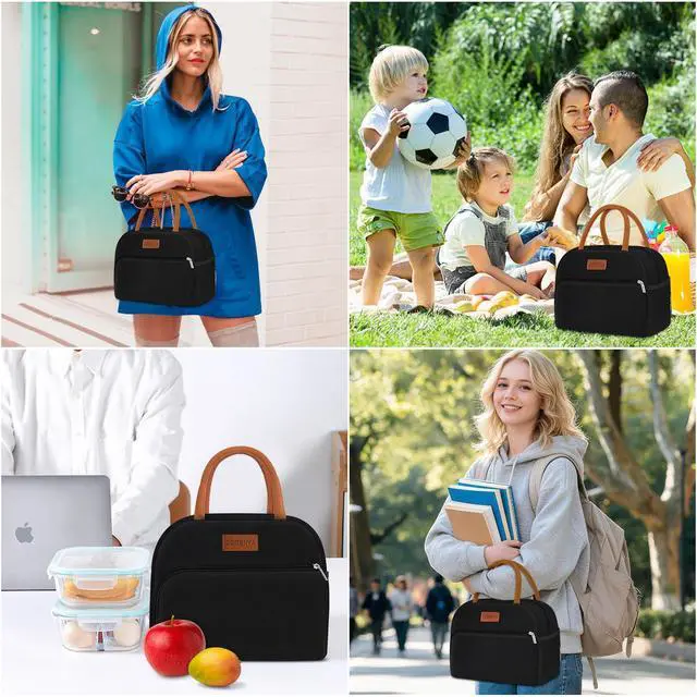 Alt view image 6 of 7 - Coobiiya Lunch Box Lunch Bag for Women Men,Reusable Cute Lunch Pail bag,Leakproof,Insulated LunchBox Tote Compact 10L, Cooler Lunch Container for Work Travel Office (Black)