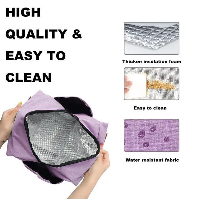 Alt view image 4 of 7 - Joymee Lunch Bag Women, Reusable Leakproof Insulated Lunch Box- Purple | Large Capacity, Bottle Holder & Side Pockets, Leakproof Insulated Design, for Work, Travel, Picnic, for Adult