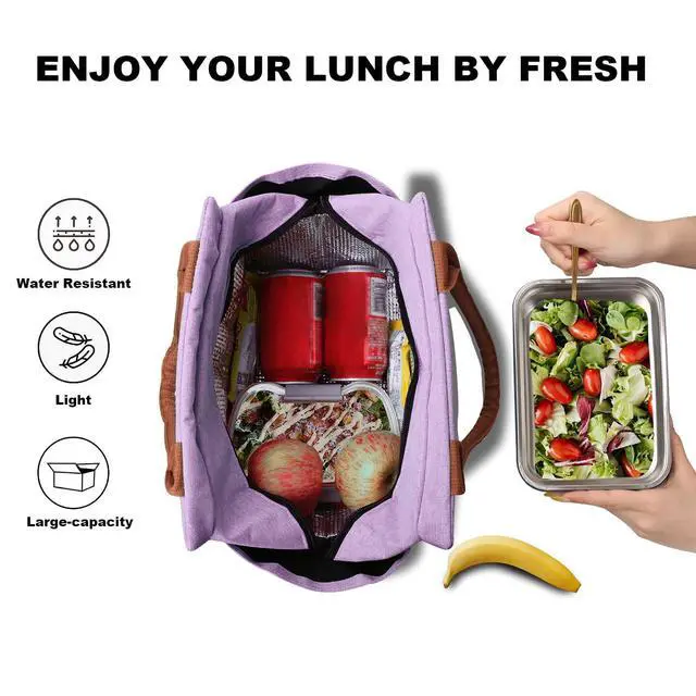 Alt view image 3 of 7 - Joymee Lunch Bag Women, Reusable Leakproof Insulated Lunch Box- Purple | Large Capacity, Bottle Holder & Side Pockets, Leakproof Insulated Design, for Work, Travel, Picnic, for Adult