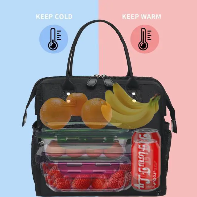 Alt view image 2 of 7 - FlowFly Insulated Lunch Bag for Women, Men, Large and Reusable, Handle, Work and Travel Tote and Meal Prep Organizer, Black