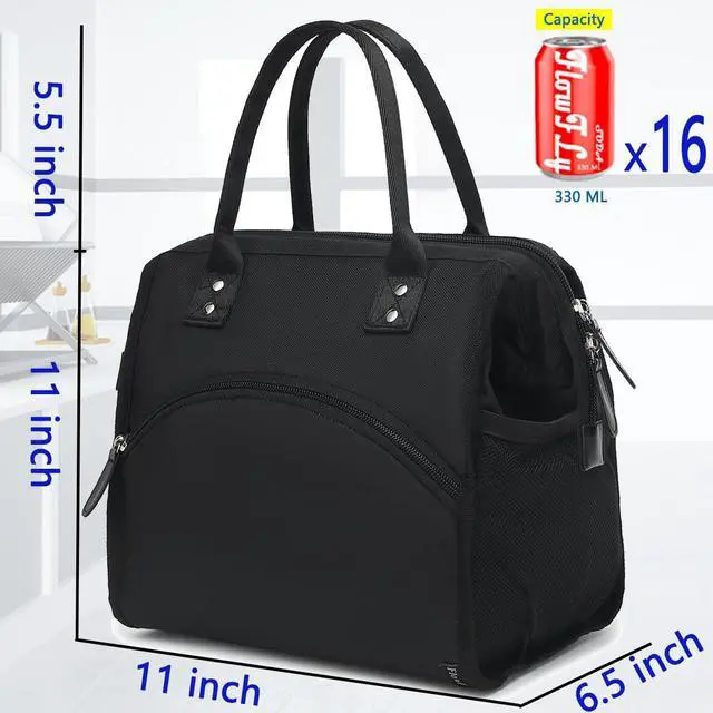 Alt view image 4 of 7 - FlowFly Insulated Lunch Bag for Women, Men, Large and Reusable, Handle, Work and Travel Tote and Meal Prep Organizer, Black