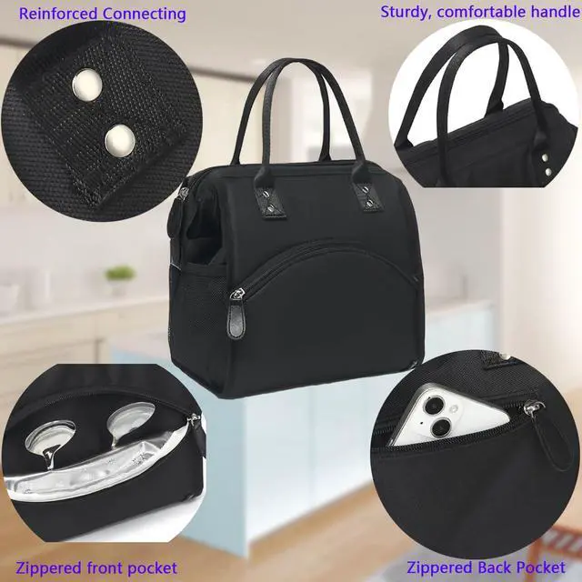 Alt view image 5 of 7 - FlowFly Insulated Lunch Bag for Women, Men, Large and Reusable, Handle, Work and Travel Tote and Meal Prep Organizer, Black