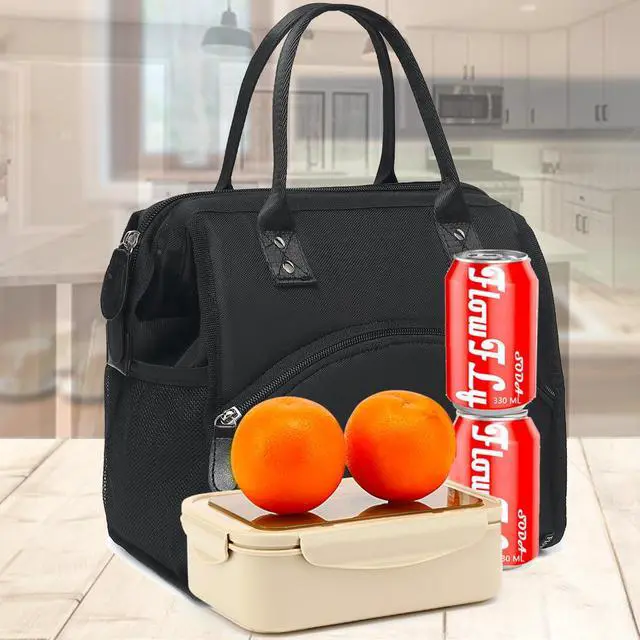 Alt view image 7 of 7 - FlowFly Insulated Lunch Bag for Women, Men, Large and Reusable, Handle, Work and Travel Tote and Meal Prep Organizer, Black
