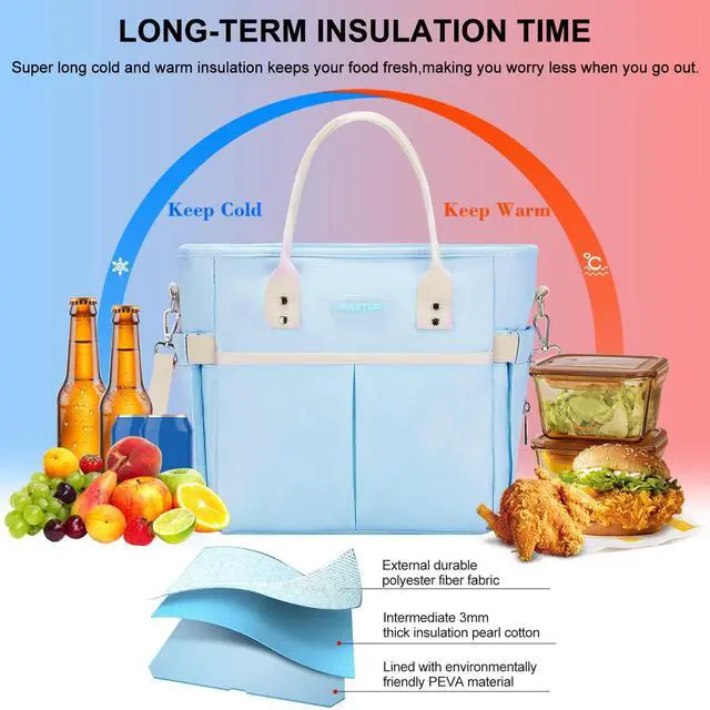Alt view image 3 of 6 - MAXTOP Lunch Bag Women for Work Insulated Thermal Lunch Box with Wide-Open Pocket Reusable Leakproof Cooler Bags with Removable Shoulder Strap for Teacher Nurse Office Picnic Travel Blue