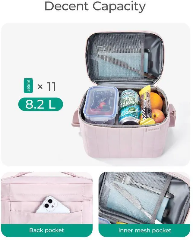 Alt view image 3 of 7 - BAGSMART Lunch Box for Women, Insulated Lunch Bag Leakproof, Dusky Pink | Cute Adult Lightweight Quilted Reusable Cooler for Office Work Picnic Travel, Lunch Tote with Adjustable Shoulder Strap