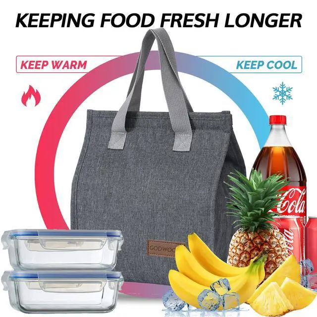 Alt view image 4 of 7 - GODWOODS Cute Insulated Lunch Bag for Women Men Large Lunch Box Container Reusable Leakproof Tote for Office, Work, Beach or Travel (Grey)