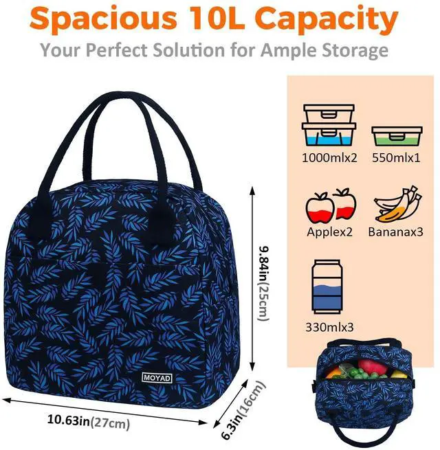 Alt view image 3 of 7 - Moyad Insulated Lunch Bag for Women, 10L Lunch Cooler Bag for Picnic | Spacious Design,Thermal Insulated,Water Resistant,Front Pocket,Easy to Clean,Acacia Leaves
