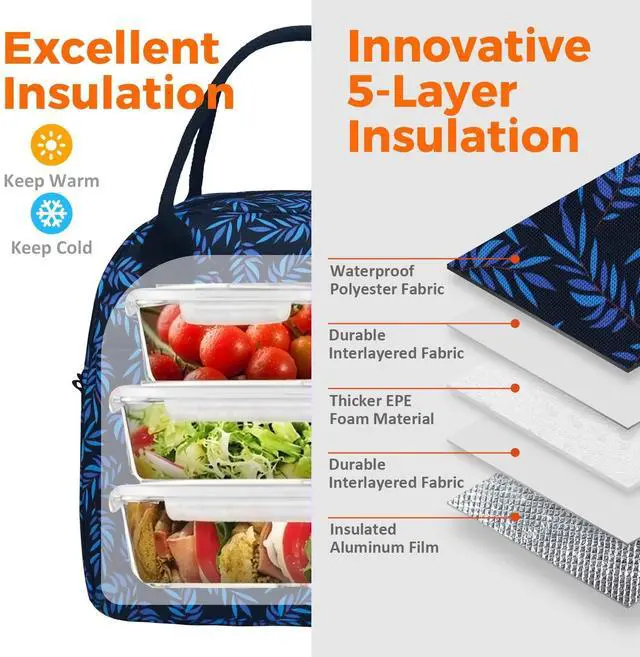 Alt view image 2 of 7 - Moyad Insulated Lunch Bag for Women, 10L Lunch Cooler Bag for Picnic | Spacious Design,Thermal Insulated,Water Resistant,Front Pocket,Easy to Clean,Acacia Leaves
