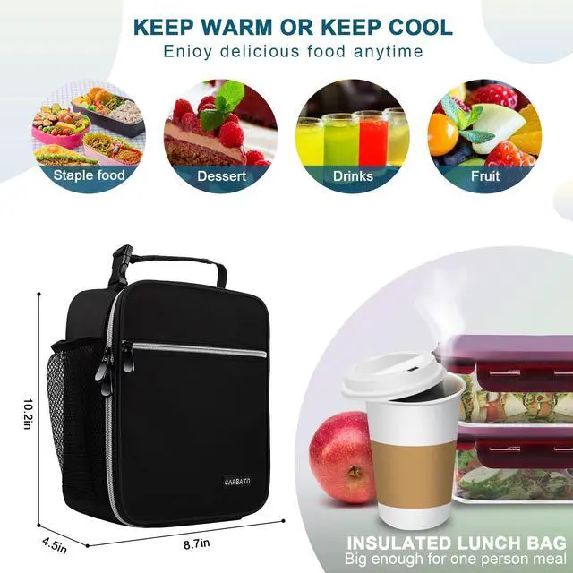 Alt view image 3 of 7 - CARBATO Lunch Bag, Durable Insulated Lunch Box Reusable Adults Tote Bag Lunch Bag Durable Reusable for Adults (Black-White)