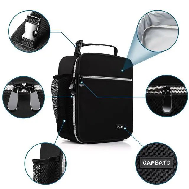 Alt view image 5 of 7 - CARBATO Lunch Bag, Durable Insulated Lunch Box Reusable Adults Tote Bag Lunch Bag Durable Reusable for Adults (Black-White)