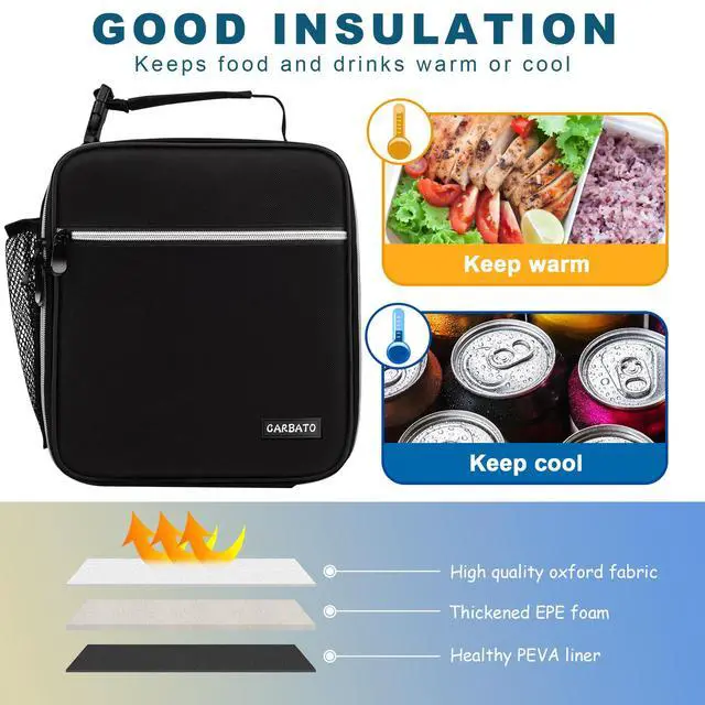Alt view image 4 of 7 - CARBATO Lunch Bag, Durable Insulated Lunch Box Reusable Adults Tote Bag Lunch Bag Durable Reusable for Adults (Black-White)