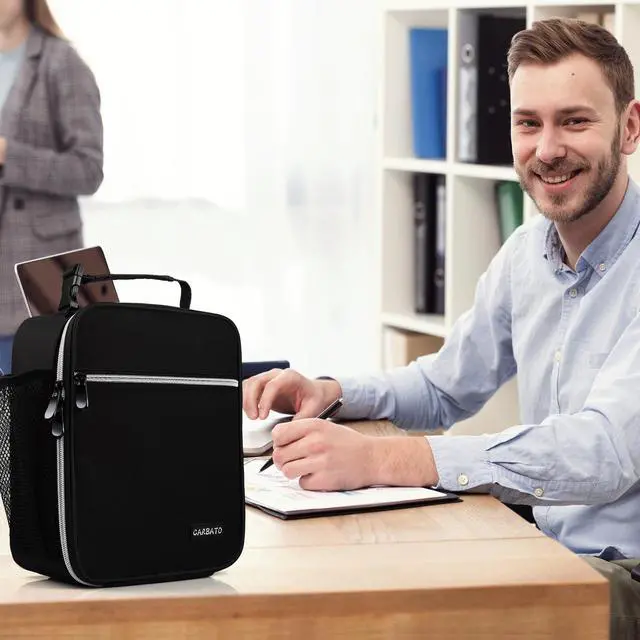 Alt view image 7 of 7 - CARBATO Lunch Bag, Durable Insulated Lunch Box Reusable Adults Tote Bag Lunch Bag Durable Reusable for Adults (Black-White)