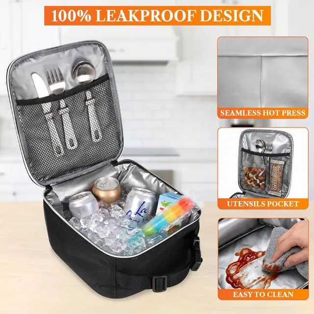 Alt view image 4 of 7 - opux Insulated Lunch Bag for Kids Boys Girls, Small Compact Lunch Box with Wide Opening & Mesh Pockets, Reusable Lunch Pail for School, Work, Adults, Men, Women, Heather Navy Blue