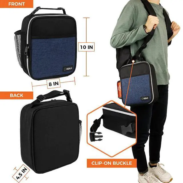 Alt view image 6 of 7 - opux Insulated Lunch Bag for Kids Boys Girls, Small Compact Lunch Box with Wide Opening & Mesh Pockets, Reusable Lunch Pail for School, Work, Adults, Men, Women, Heather Navy Blue