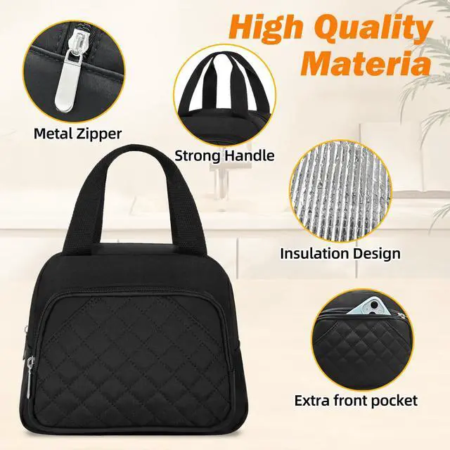Alt view image 3 of 7 - Lunch Bag for Women Men Adults, Reusable Cooler Lunch Tote Bag- Black | Water Resistant, Leakproof, Reusable Lunch Bag, Tote Bag Cooler Lunch Bags for Work Travel Office Camping
