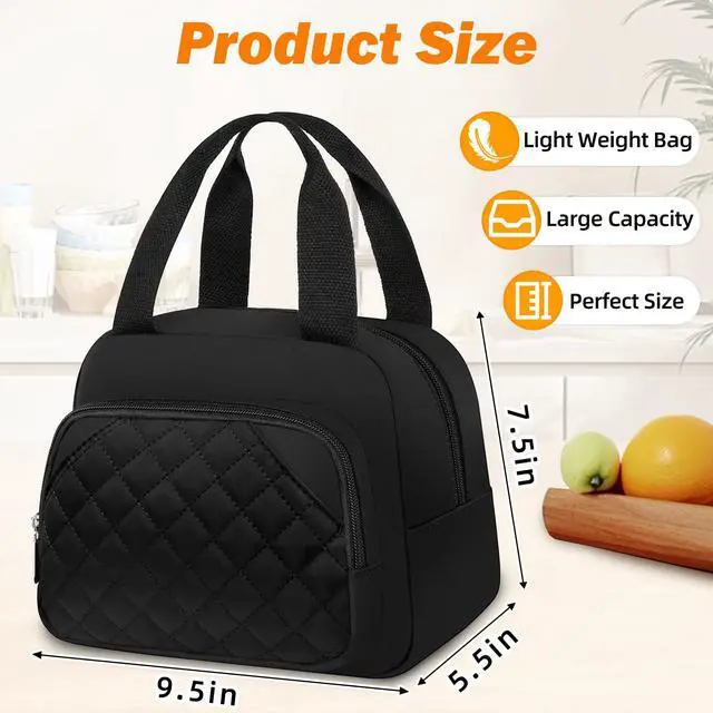 Alt view image 2 of 7 - Lunch Bag for Women Men Adults, Reusable Cooler Lunch Tote Bag- Black | Water Resistant, Leakproof, Reusable Lunch Bag, Tote Bag Cooler Lunch Bags for Work Travel Office Camping
