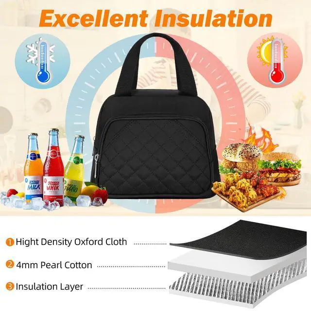 Alt view image 4 of 7 - Lunch Bag for Women Men Adults, Reusable Cooler Lunch Tote Bag- Black | Water Resistant, Leakproof, Reusable Lunch Bag, Tote Bag Cooler Lunch Bags for Work Travel Office Camping
