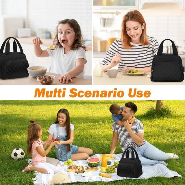 Alt view image 6 of 7 - Lunch Bag for Women Men Adults, Reusable Cooler Lunch Tote Bag- Black | Water Resistant, Leakproof, Reusable Lunch Bag, Tote Bag Cooler Lunch Bags for Work Travel Office Camping