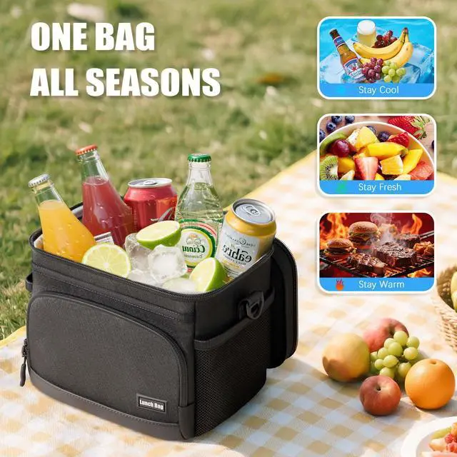 Alt view image 3 of 6 - Seeseven Insulated Lunch Bag for Women & Men, Soft Cooler Tote for Work, Office, Travel, Picnic - Black, 9L