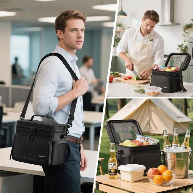 Alt view image 6 of 6 - Seeseven Insulated Lunch Bag for Women & Men, Soft Cooler Tote for Work, Office, Travel, Picnic - Black, 9L