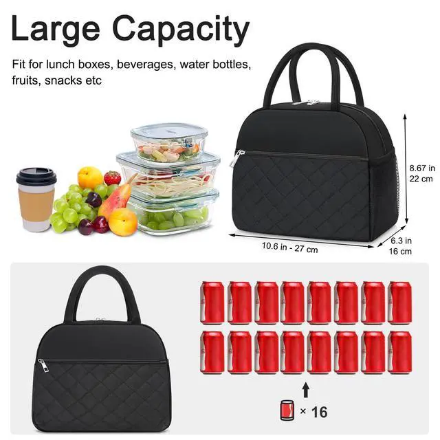 Alt view image 2 of 7 - KUBYA Lunch Bag Lunch Box for Women Men Insulated Reusable Large Lunch Tote Bag Adult Leakproof Simple Cooler Bag for Office Work Picnic Beach or Travel, Black
