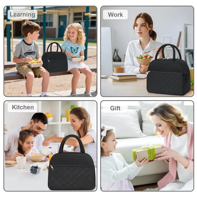 Alt view image 5 of 7 - KUBYA Lunch Bag Lunch Box for Women Men Insulated Reusable Large Lunch Tote Bag Adult Leakproof Simple Cooler Bag for Office Work Picnic Beach or Travel, Black