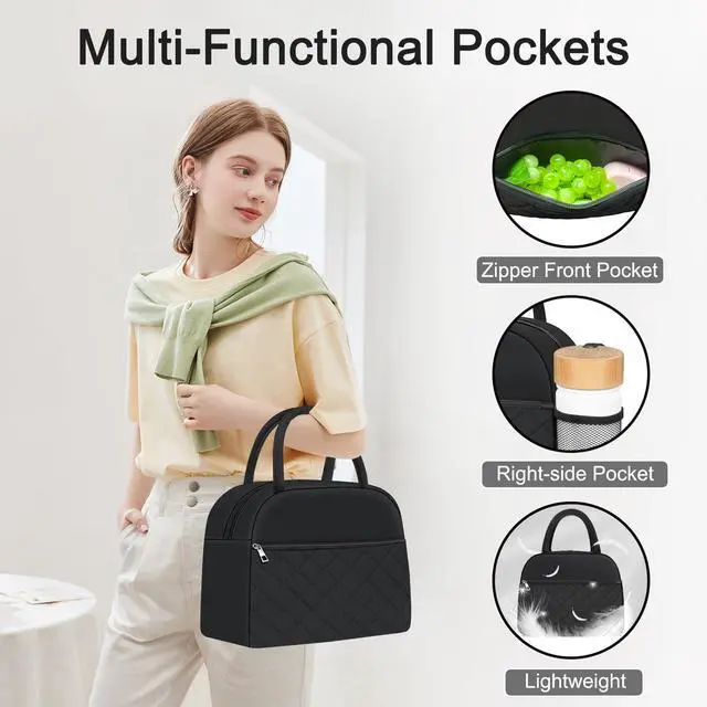 Alt view image 3 of 7 - KUBYA Lunch Bag Lunch Box for Women Men Insulated Reusable Large Lunch Tote Bag Adult Leakproof Simple Cooler Bag for Office Work Picnic Beach or Travel, Black