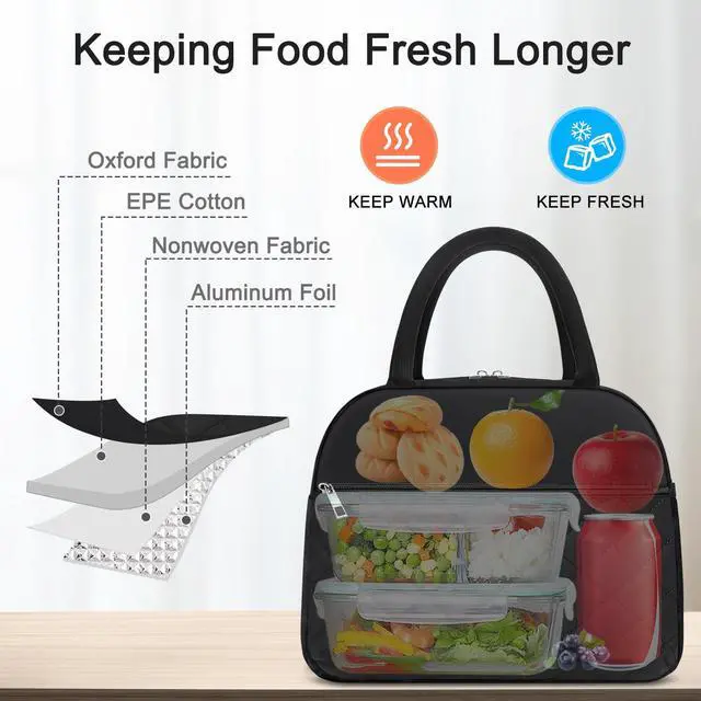 Alt view image 6 of 7 - KUBYA Lunch Bag Lunch Box for Women Men Insulated Reusable Large Lunch Tote Bag Adult Leakproof Simple Cooler Bag for Office Work Picnic Beach or Travel, Black