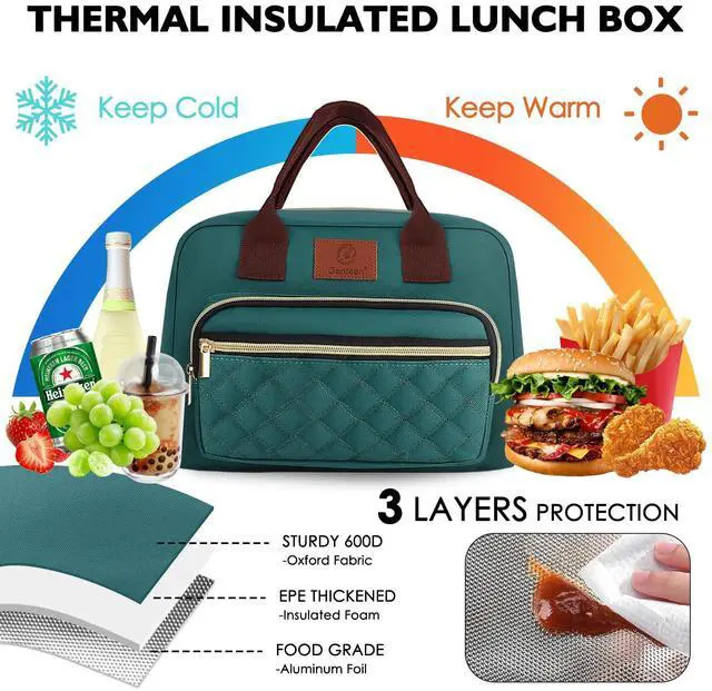 Alt view image 6 of 7 - Genteen Lunch Box for Women, Insulated womens Lunch bag for work,Reusable Cute Lunch Bags,High Capacity Cooler BagTote for Work Girls Office Picnic School-Lake Green