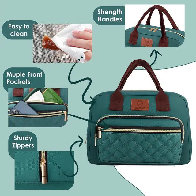 Alt view image 5 of 7 - Genteen Lunch Box for Women, Insulated womens Lunch bag for work,Reusable Cute Lunch Bags,High Capacity Cooler BagTote for Work Girls Office Picnic School-Lake Green