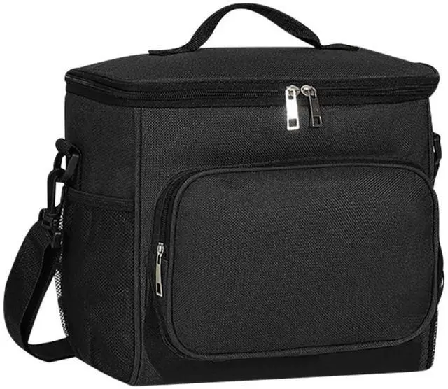 Main image of TIECHI Reusable Insulated Lunch Bag for Women Men, 12L Large Cooler Bag with Adjustable Shoulder Strap, Leakproof Waterproof Black Lunch Bag for Office Work Picnic Father's Day