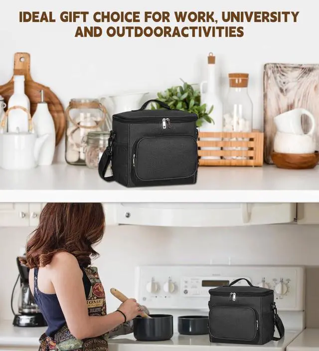 Alt view image 4 of 7 - TIECHI Reusable Insulated Lunch Bag for Women Men, 12L Large Cooler Bag with Adjustable Shoulder Strap, Leakproof Waterproof Black Lunch Bag for Office Work Picnic Father's Day