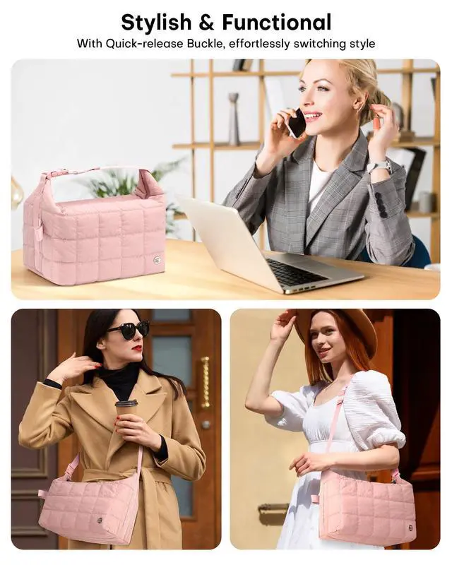 Alt view image 3 of 7 - Elmklare Insulated Lunch Bag for Women, Leakproof Puffer Lunch Box | Quilted Cooler Tote Bags with Adjustable Shoulder Strap for Work Picnic Travel, Mocha Brown
